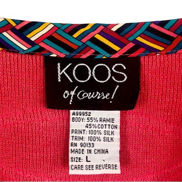 VINTAGE 80s 90s Red Ramie Cotton Knit Postmodern Print Silk Trim Koos of Course - Picture 8 of 8